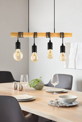 Eglo Townshend Black/natural Metal & Wood 4-Light Geometric Pendant - Industrial Style (D) 110Cm - image 1