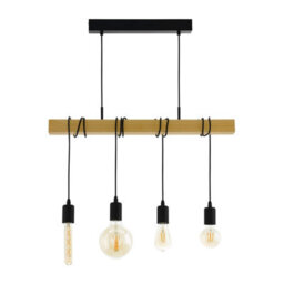 Eglo Townshend Black/natural Metal & Wood 4-Light Geometric Pendant - Industrial Style (D) 110Cm - thumbnail 2