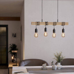 Eglo Townshend Black/natural Metal & Wood 4-Light Geometric Pendant - Industrial Style (D) 110Cm - thumbnail 3