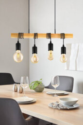 Eglo Townshend Black/natural Metal & Wood 4-Light Geometric Pendant - Industrial Style (D) 110Cm