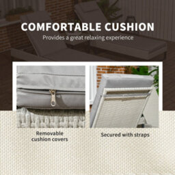 Outsunny Rattan Sun Lounger Set W/ Cushions, 5-Level Chaise Lounge Chairs, Grey - thumbnail 5