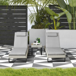 Outsunny Rattan Sun Lounger Set W/ Cushions, 5-Level Chaise Lounge Chairs, Grey