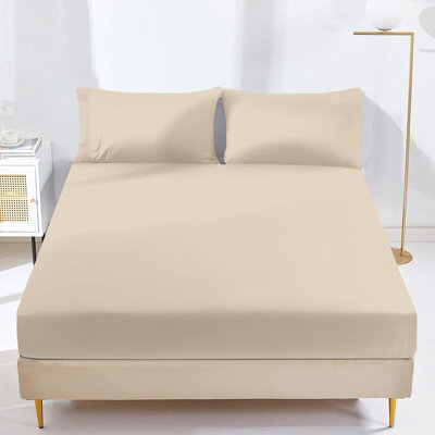 Oxford Homeware Cream Plain Dyed Fitted Sheet 25Cm Extra Deep Pocket Soft Easy Care Bedding Sheet (W)180Cmx(L)200Cm (Super King) - image 1