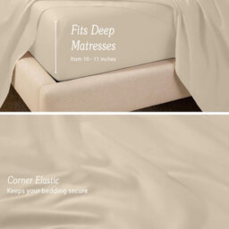 Oxford Homeware Cream Plain Dyed Fitted Sheet 25Cm Extra Deep Pocket Soft Easy Care Bedding Sheet (W)180Cmx(L)200Cm (Super King) - thumbnail 4