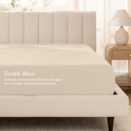 Oxford Homeware Cream Plain Dyed Fitted Sheet 25Cm Extra Deep Pocket Soft Easy Care Bedding Sheet (W)180Cmx(L)200Cm (Super King) - thumbnail 3