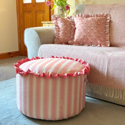 rucomfy Beanbags Rucomfy Linen Look Striped Pouffe Bean Bag - Pink Footstool, Ottoman & Seat - thumbnail 9