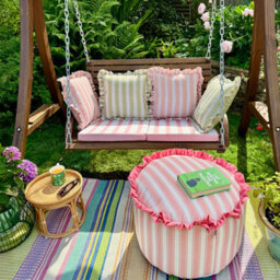rucomfy Beanbags Rucomfy Linen Look Striped Pouffe Bean Bag - Pink Footstool, Ottoman & Seat - thumbnail 3