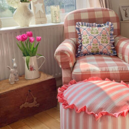 rucomfy Beanbags Rucomfy Linen Look Striped Pouffe Bean Bag - Pink Footstool, Ottoman & Seat - thumbnail 7