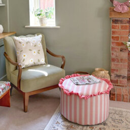 rucomfy Beanbags Rucomfy Linen Look Striped Pouffe Bean Bag - Pink Footstool, Ottoman & Seat - thumbnail 2
