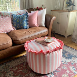 rucomfy Beanbags Rucomfy Linen Look Striped Pouffe Bean Bag - Pink Footstool, Ottoman & Seat