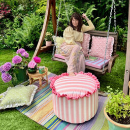 rucomfy Beanbags Rucomfy Linen Look Striped Pouffe Bean Bag - Pink Footstool, Ottoman & Seat - thumbnail 4