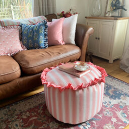 rucomfy Beanbags Rucomfy Linen Look Striped Pouffe Bean Bag - Pink Footstool, Ottoman & Seat - thumbnail 5