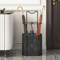Metal Umbrella Stand Free Standing Holder Rack + Hooks And Drip Tray - thumbnail 4