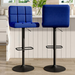 Living And Home Bar Stool Set Of 2 Blue Velvet Upholstered Bar Stools With Low Backrest - thumbnail 1