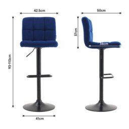 Living And Home Bar Stool Set Of 2 Blue Velvet Upholstered Bar Stools With Low Backrest - thumbnail 5