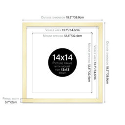 "14X14"" Gold Picture Frame - 14X14"" Square Frame With 13X13"" Mount For 14X14""/13X13"" Pictures Art Deco Style Room Decor, 1 Pack" - thumbnail 2