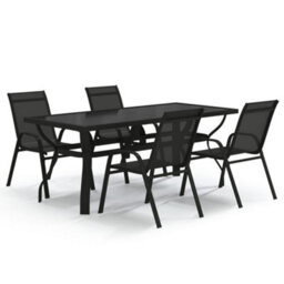 Walplus 5 Piece Garden Dining Set Black - thumbnail 2