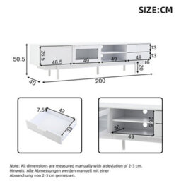 "Abrihome Minimalist Tv Cabinet 200X40X50.5Cm With 2 Doors 2 Drawers And Open Shelf, Suitable For Tvs Up To 80"", White" - thumbnail 3