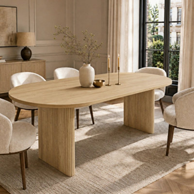 Btm Extendable Dining Table 140 Or 200X90Cm, Rounded Corner Table For 6 To 8 People, Thick Tabletop, Simple Style, Oak - image 1