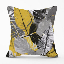 Warren Reed Designer Grey Yellow Floral Leaves Cushions 60Cm X 60Cm - thumbnail 1