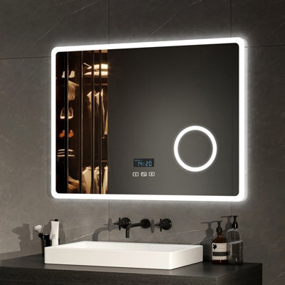 Emke Bluetooth Bathroom Mirror With Led Lights 800 X 600mm, Bathroom Mirror With Demister, Dimming, 3X Magnifier - image 1