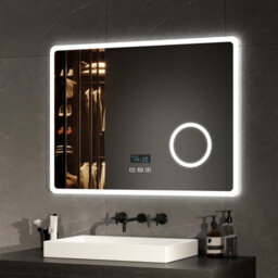 Emke Bluetooth Bathroom Mirror With Led Lights 800 X 600mm, Bathroom Mirror With Demister, Dimming, 3X Magnifier - thumbnail 1