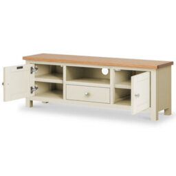 Farro Cream 140Cm Wide Tv Unit - Fully Assembled - Painted With Oak Top By Roseland Furniture - thumbnail 7