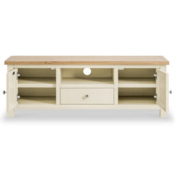Farro Cream 140Cm Wide Tv Unit - Fully Assembled - Painted With Oak Top By Roseland Furniture - thumbnail 4