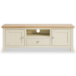 Farro Cream 140Cm Wide Tv Unit - Fully Assembled - Painted With Oak Top By Roseland Furniture - thumbnail 3