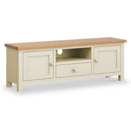 Farro Cream 140Cm Wide Tv Unit - Fully Assembled - Painted With Oak Top By Roseland Furniture - thumbnail 1