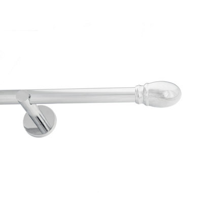 Toolty Chrome Metal Curtain Pole 19mm With Finials Rod Modern Brackets Oval 230Cm