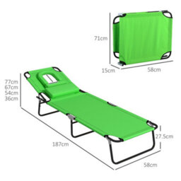 Outsunny Folding Sun Lounger Set Of 2 Reclining Chair With Reading Hole Green - thumbnail 3
