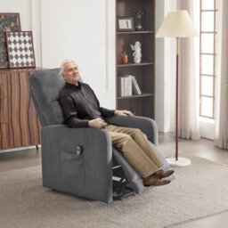 Electric Rise Lift Recliner Chair Fabric Upholstered Armchair With Control Grey - thumbnail 4