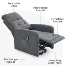 Electric Rise Lift Recliner Chair Fabric Upholstered Armchair With Control Grey - thumbnail 5