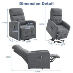 Electric Rise Lift Recliner Chair Fabric Upholstered Armchair With Control Grey - thumbnail 2