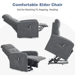 Electric Rise Lift Recliner Chair Fabric Upholstered Armchair With Control Grey - thumbnail 3