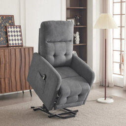 Electric Rise Lift Recliner Chair Fabric Upholstered Armchair With Control Grey - thumbnail 1