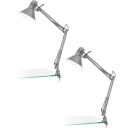 Set Of 2 Modern Moveable Table Desk Lamps With E27 Socket In Silver Steel Finish