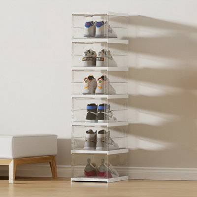 Living And Home 6 Tier Transparent Stackable Foldable Shoe Storage Box Shoe Organiser - image 1