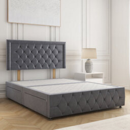 Bsspoke Lena Divan Bed Steel Plush Velvet 24Inch Headboard & Footboard 2 Drawers Same Side No Mattress In 3Ft 4Ft 4Ft6 5Ft 6Ft - thumbnail 1