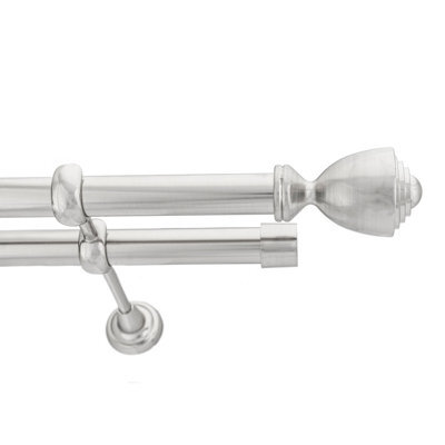 Toolty Double Metal Curtain Pole 25/25mm With Finials Rod Cassic Brackets Avanti 350Cm Inox
