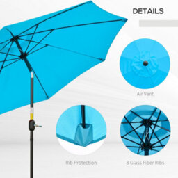 Outsunny 2.6M Patio Umbrella Outdoor Sunshade Canopy W/ Tilt And Crank Blue - thumbnail 6