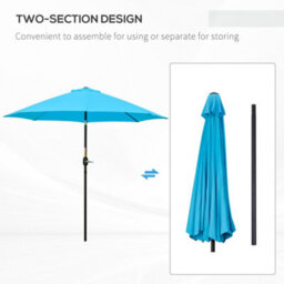 Outsunny 2.6M Patio Umbrella Outdoor Sunshade Canopy W/ Tilt And Crank Blue - thumbnail 7