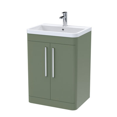 Balterley Aldershawe Contemporary Floor Standing 2 Door Bathroom Vanity Unit & Polymarble Basin, Satin Green, 600mm - image 1