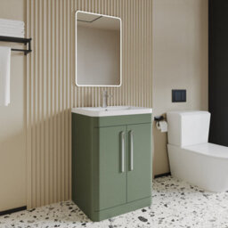 Balterley Aldershawe Contemporary Floor Standing 2 Door Bathroom Vanity Unit & Polymarble Basin, Satin Green, 600mm - thumbnail 4