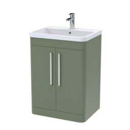 Balterley Aldershawe Contemporary Floor Standing 2 Door Bathroom Vanity Unit & Polymarble Basin, Satin Green, 600mm - thumbnail 1