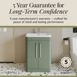 Balterley Aldershawe Contemporary Floor Standing 2 Door Bathroom Vanity Unit & Polymarble Basin, Satin Green, 600mm - thumbnail 6