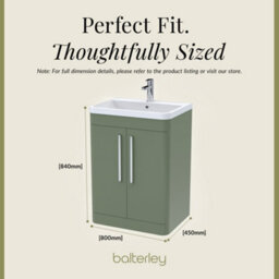 Balterley Aldershawe Contemporary Floor Standing 2 Door Bathroom Vanity Unit & Polymarble Basin, Satin Green, 600mm - thumbnail 5