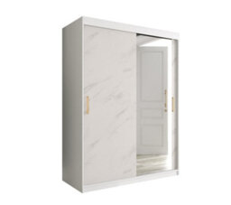Arte Stylish White Geneva T2 Sliding Door Wardrobe W1500mm H2000mm D620mm - Modern Design, Mirrored Door, Gold Handles - thumbnail 1