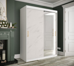 Arte Stylish White Geneva T2 Sliding Door Wardrobe W1500mm H2000mm D620mm - Modern Design, Mirrored Door, Gold Handles - thumbnail 2